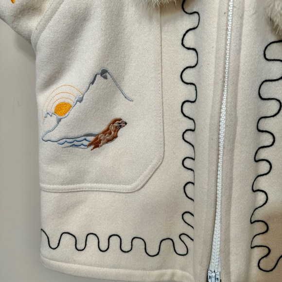 Vintage Northern Sun Virgin Wool Hood Parka Embroidered Alaska Hunt Otter Husky - Picture 8 of 16